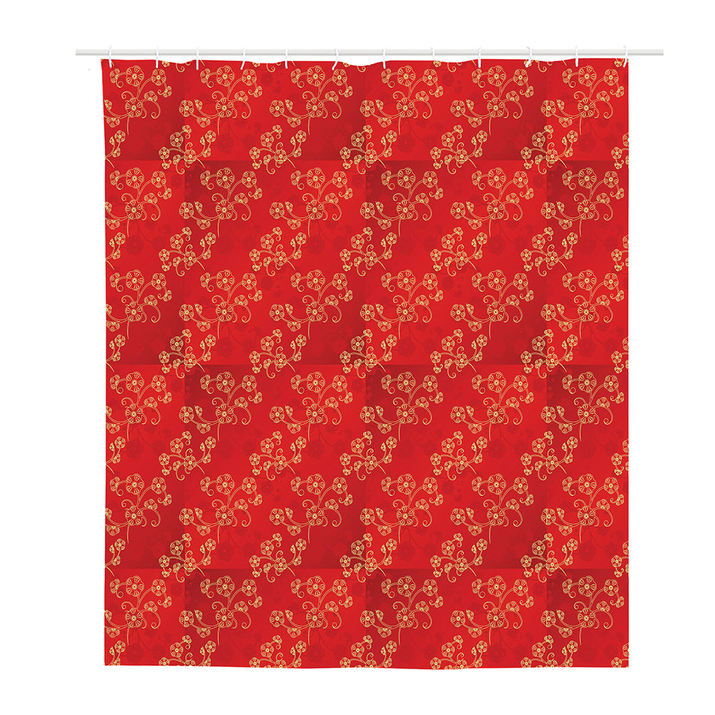 Chinese Cherry Blossom Pattern Print Polyester Shower Curtain