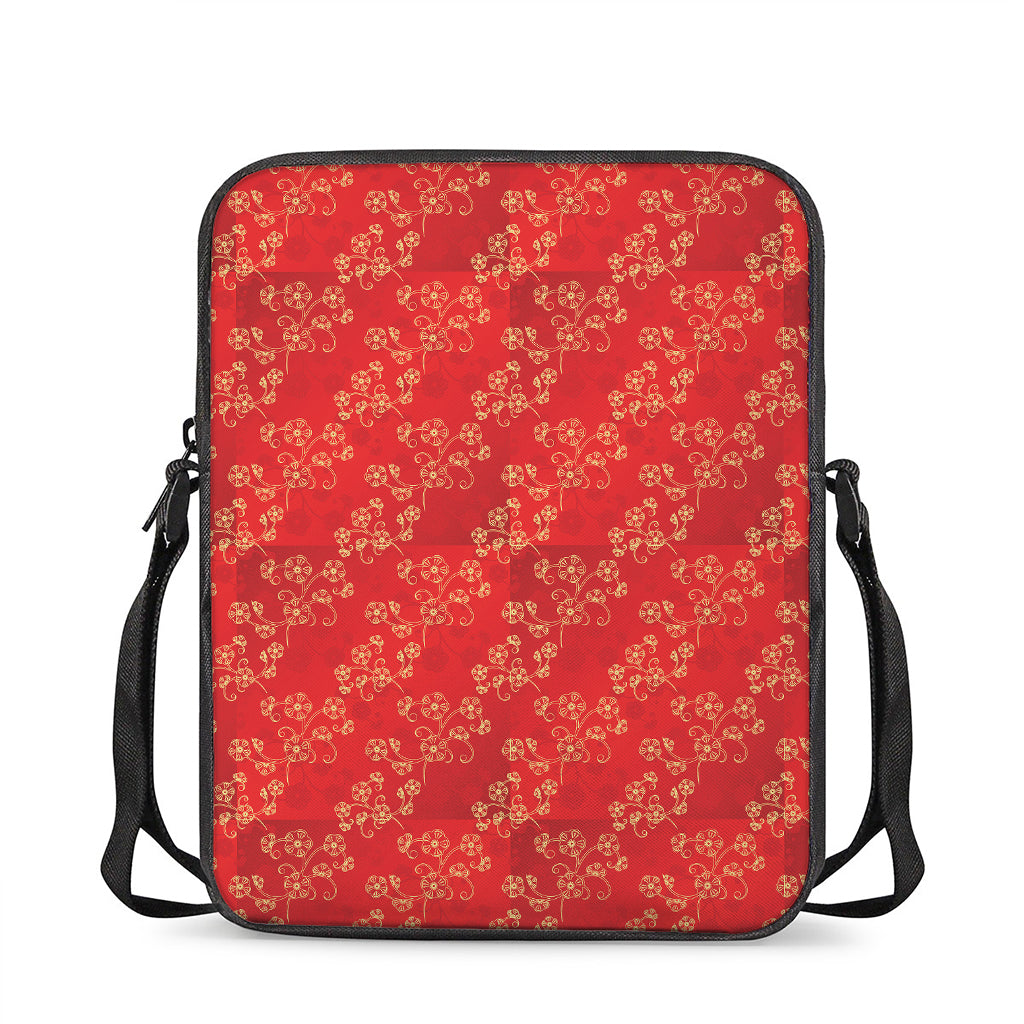 Chinese Cherry Blossom Pattern Print Rectangular Crossbody Bag