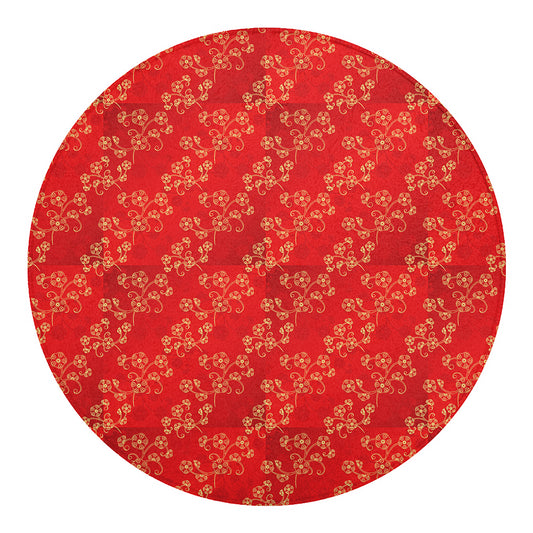 Chinese Cherry Blossom Pattern Print Round Blanket