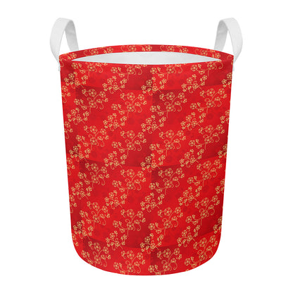 Chinese Cherry Blossom Pattern Print Round Laundry Basket