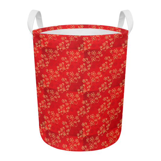 Chinese Cherry Blossom Pattern Print Round Laundry Basket