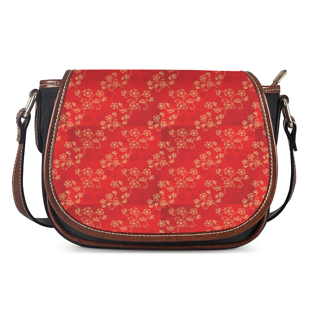 Chinese Cherry Blossom Pattern Print Saddle Bag