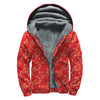 Chinese Cherry Blossom Pattern Print Sherpa Lined Zip Up Hoodie