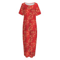 Chinese Cherry Blossom Pattern Print Short Sleeve Long Nightdress