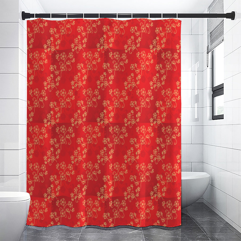 Chinese Cherry Blossom Pattern Print Shower Curtain