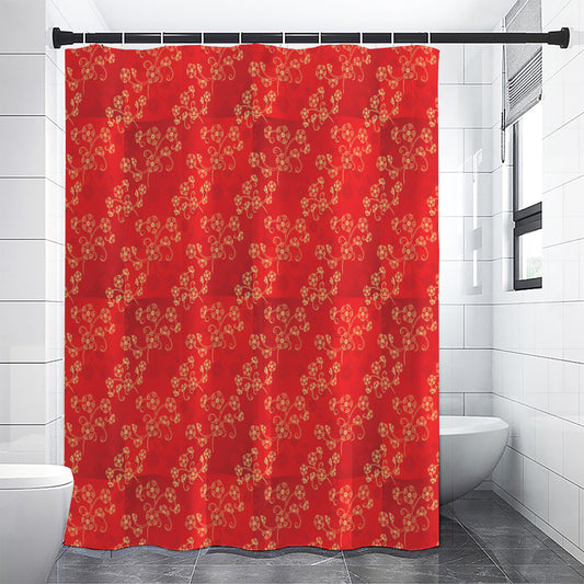 Chinese Cherry Blossom Pattern Print Shower Curtain
