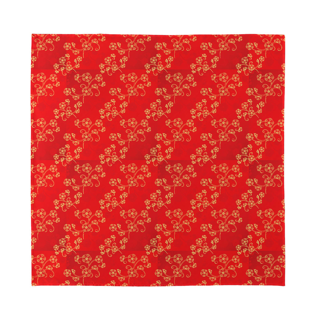 Chinese Cherry Blossom Pattern Print Silk Bandana