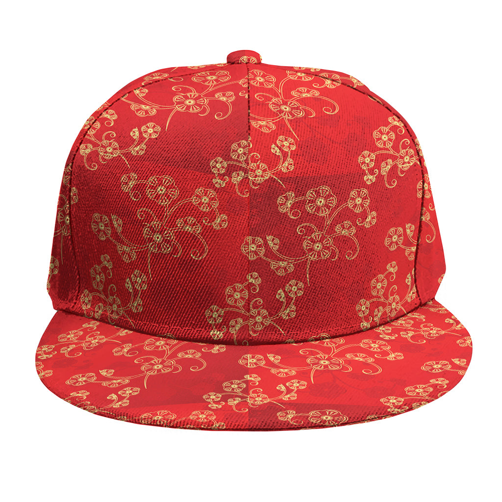 Chinese Cherry Blossom Pattern Print Snapback Cap