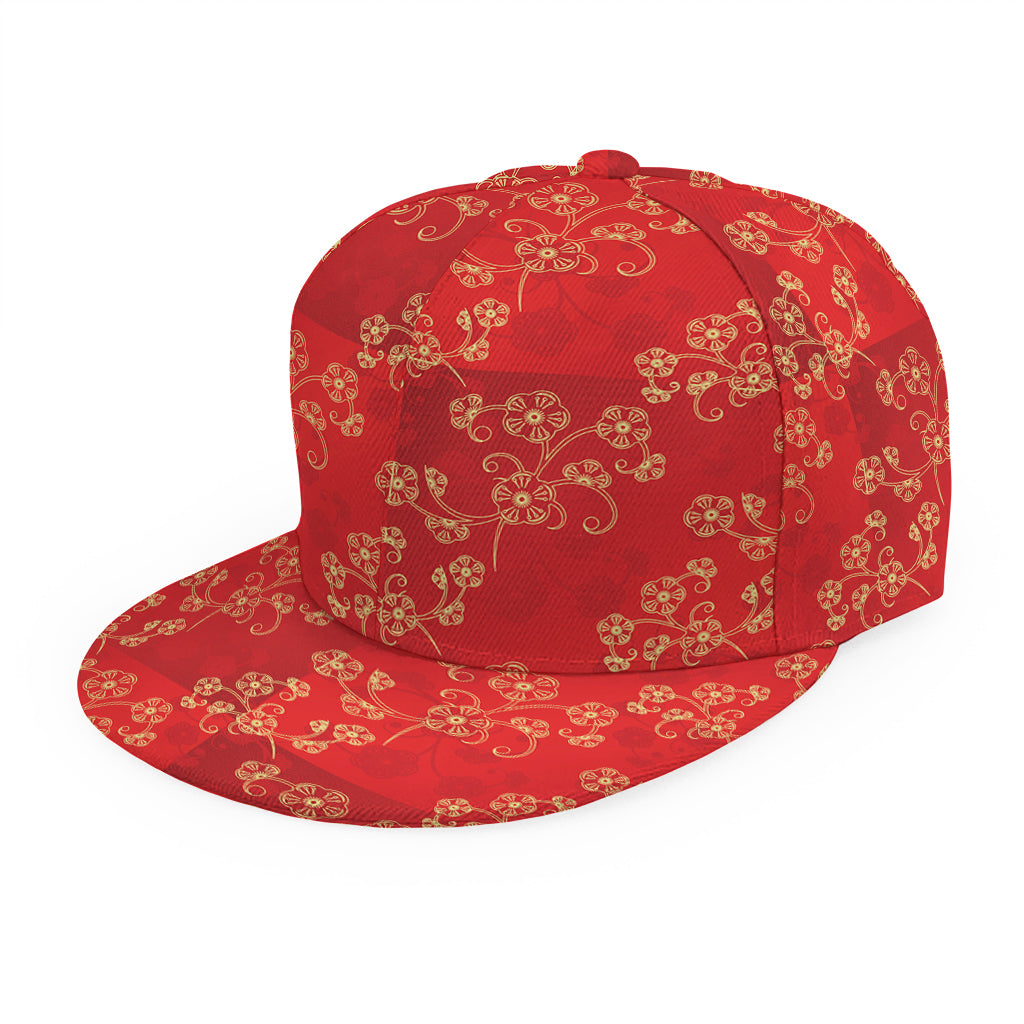 Chinese Cherry Blossom Pattern Print Snapback Cap