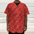 Chinese Cherry Blossom Pattern Print Textured Short Sleeve Shirt