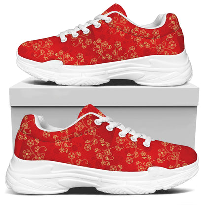 Chinese Cherry Blossom Pattern Print White Chunky Shoes