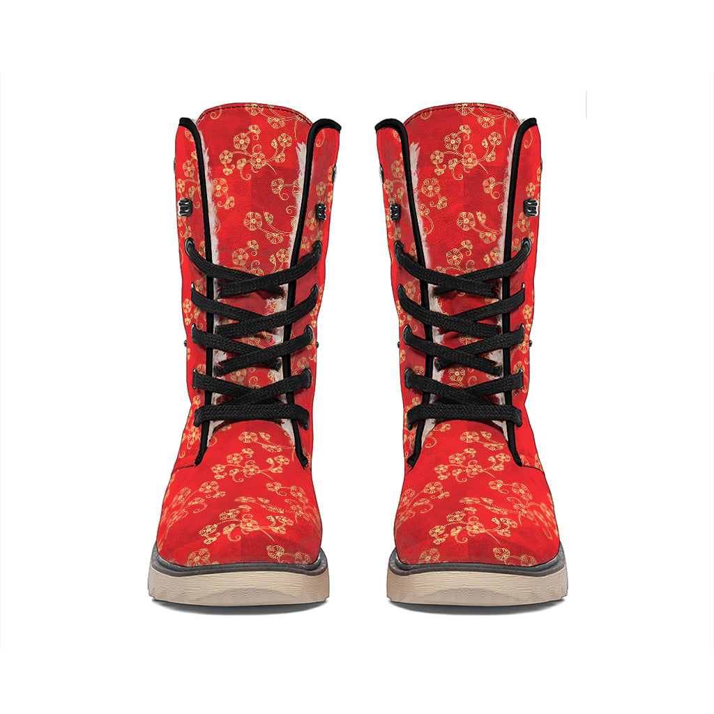 Chinese Cherry Blossom Pattern Print Winter Boots