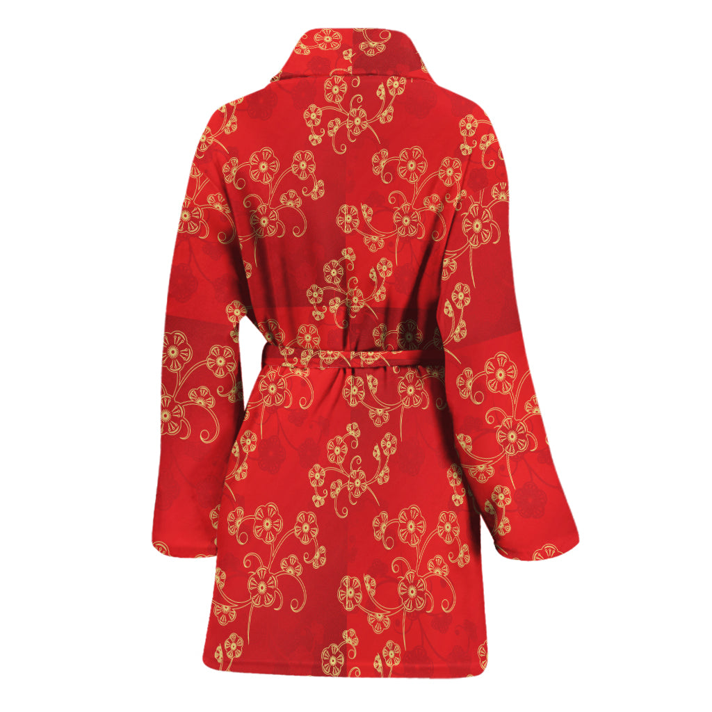 Chinese Cherry Blossom Pattern Print Women's Bathrobe