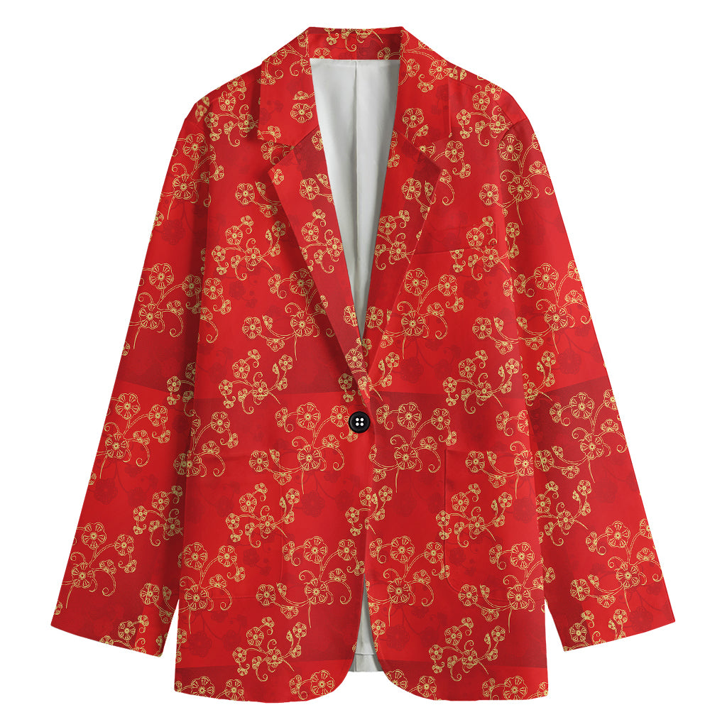 Chinese Cherry Blossom Pattern Print Women's Blazer