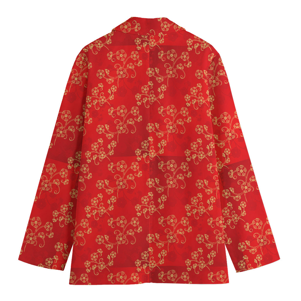 Chinese Cherry Blossom Pattern Print Women's Blazer