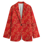 Chinese Cherry Blossom Pattern Print Women's Cotton Blazer