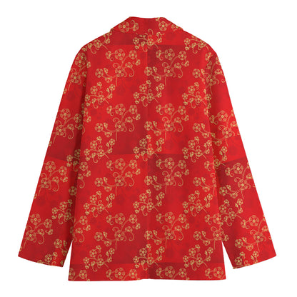 Chinese Cherry Blossom Pattern Print Women's Cotton Blazer