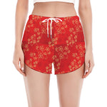 Chinese Cherry Blossom Pattern Print Women's Split Running Shorts