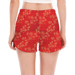 Chinese Cherry Blossom Pattern Print Women's Split Running Shorts