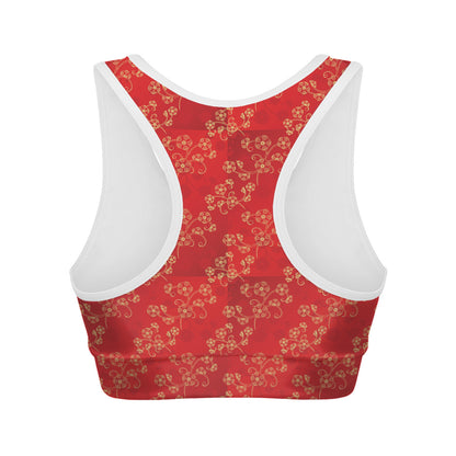 Chinese Cherry Blossom Pattern Print Women's Sports Bra