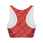 Chinese Cherry Blossom Pattern Print Women's Sports Bra