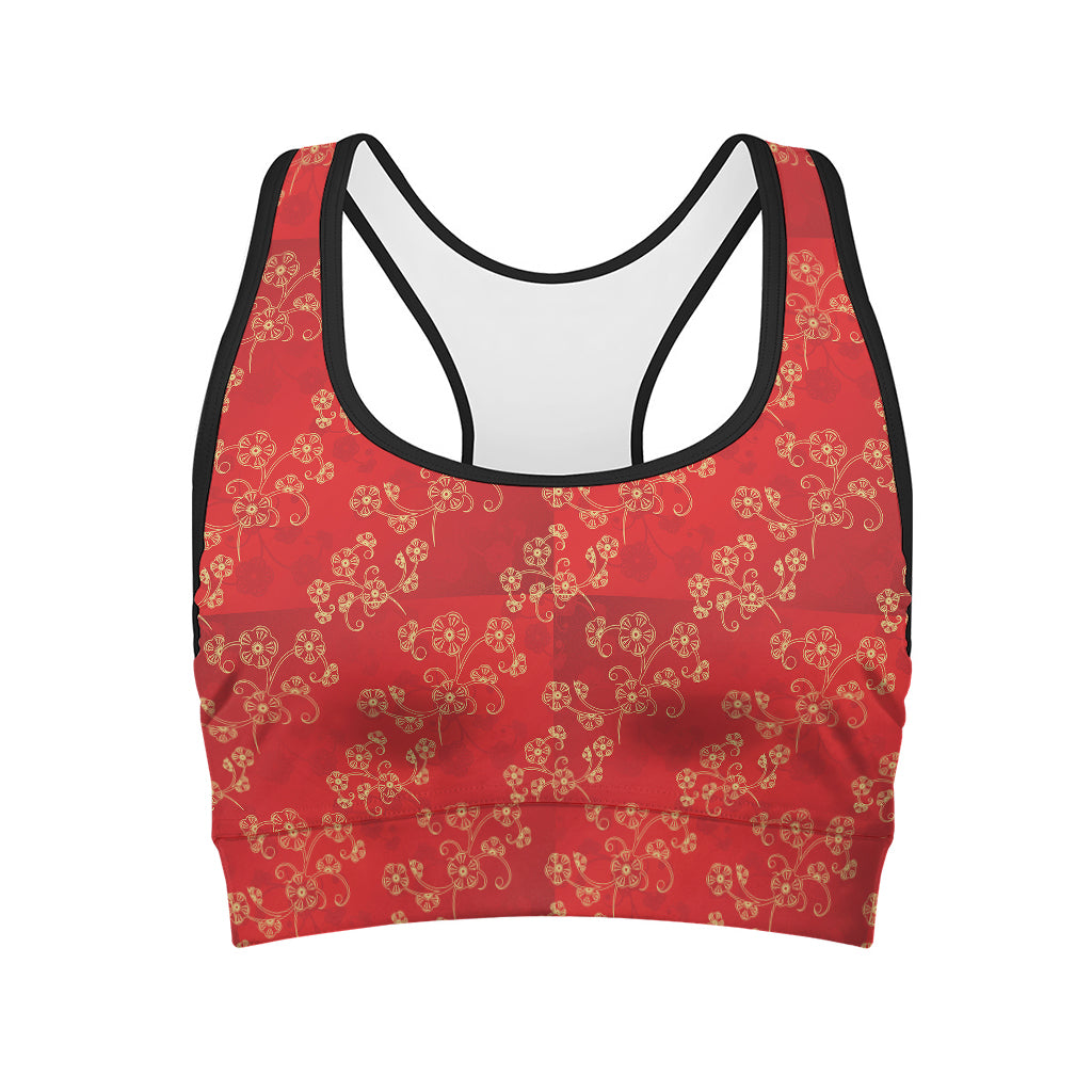 Chinese Cherry Blossom Pattern Print Women's Sports Bra