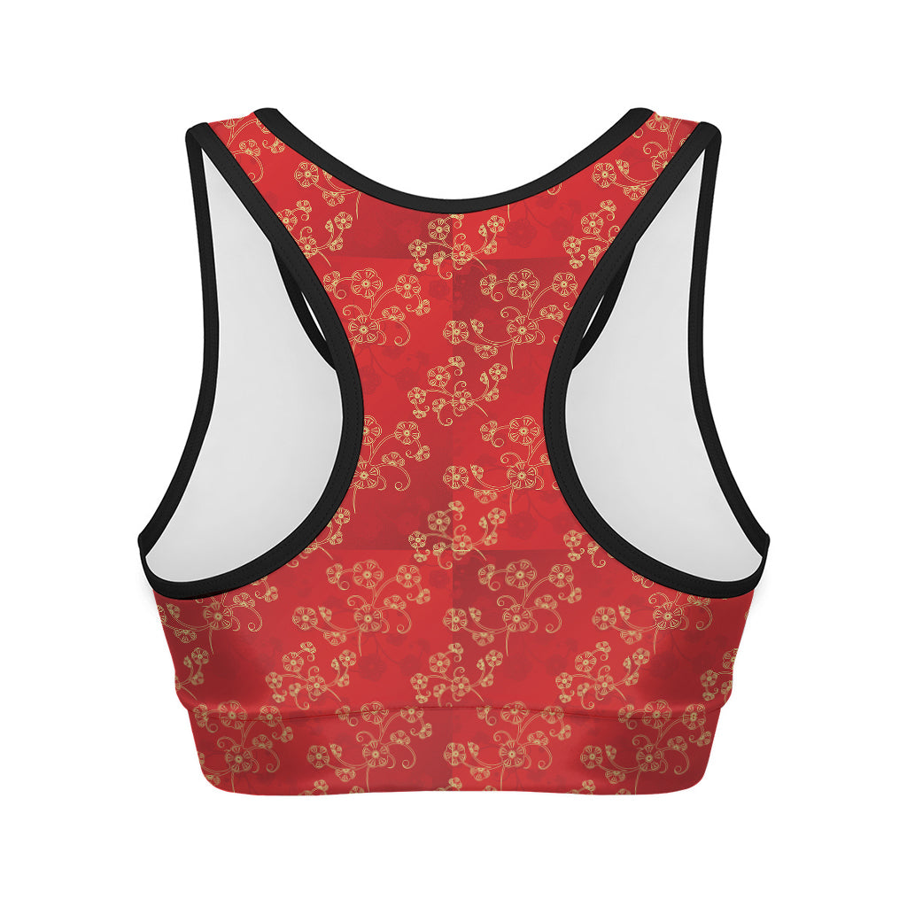Chinese Cherry Blossom Pattern Print Women's Sports Bra