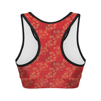 Chinese Cherry Blossom Pattern Print Women's Sports Bra