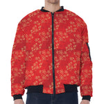 Chinese Cherry Blossom Pattern Print Zip Sleeve Bomber Jacket