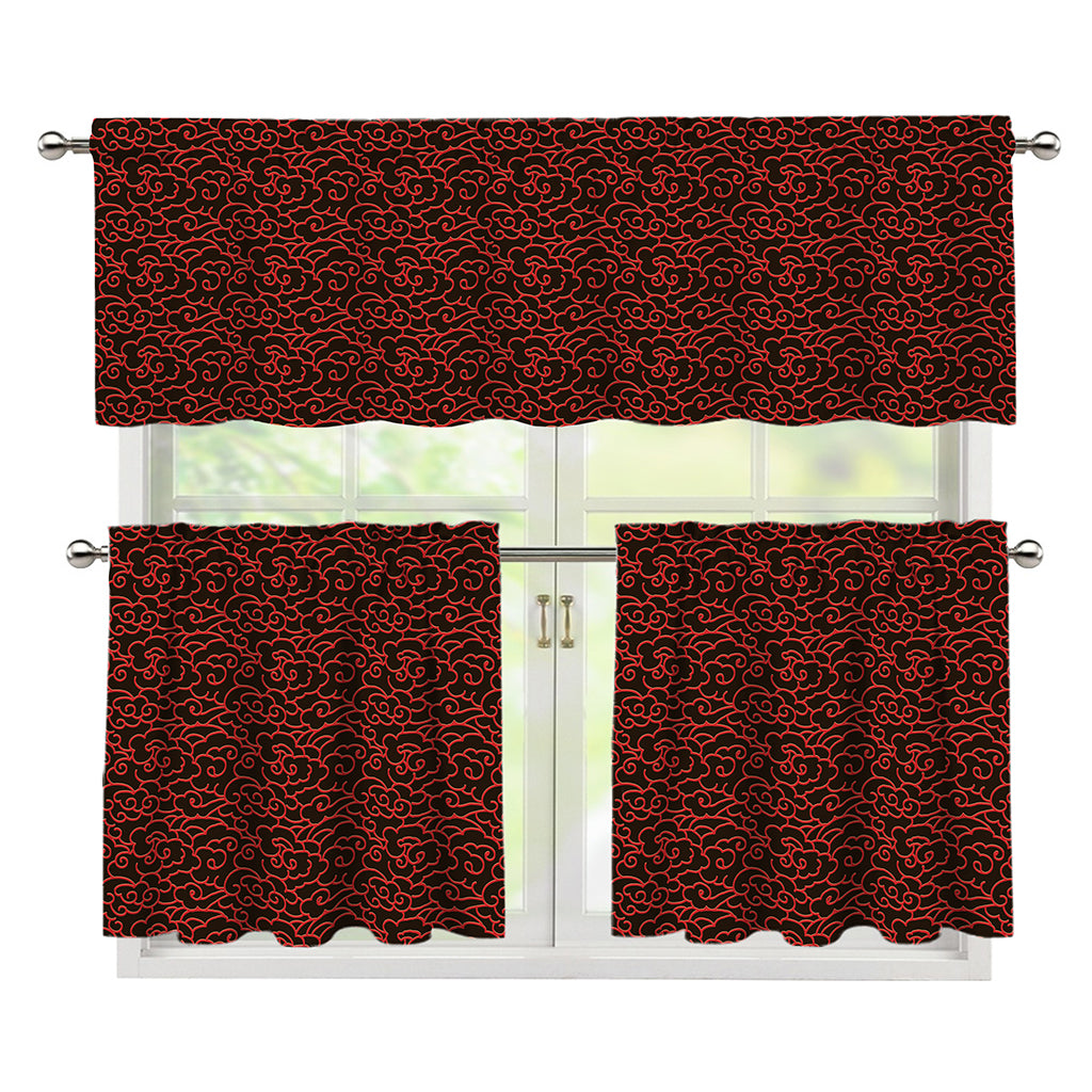 Chinese Cloud Pattern Print 3 Piece Kitchen Curtains