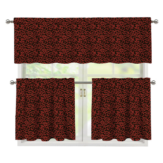 Chinese Cloud Pattern Print 3 Piece Kitchen Curtains