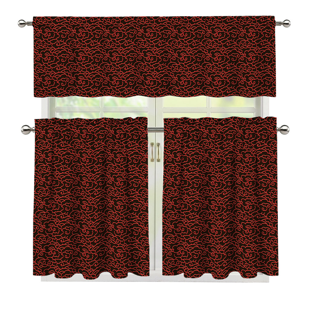 Chinese Cloud Pattern Print 3 Piece Kitchen Curtains