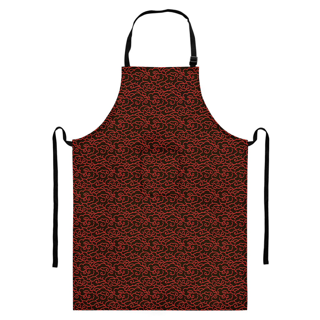 Chinese Cloud Pattern Print Bib Apron With Pocket