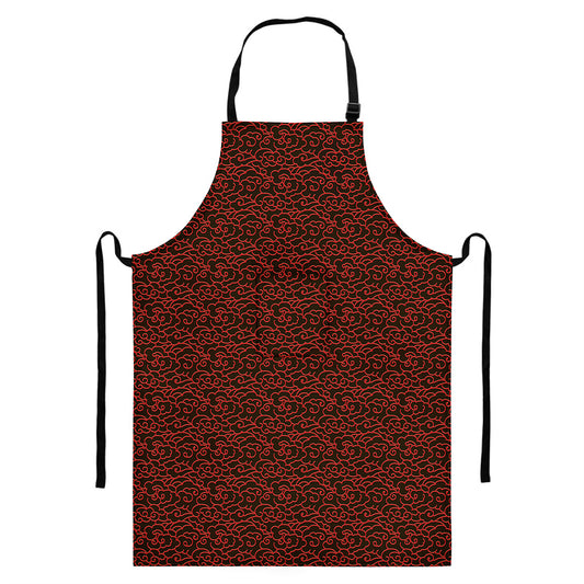 Chinese Cloud Pattern Print Bib Apron With Pocket