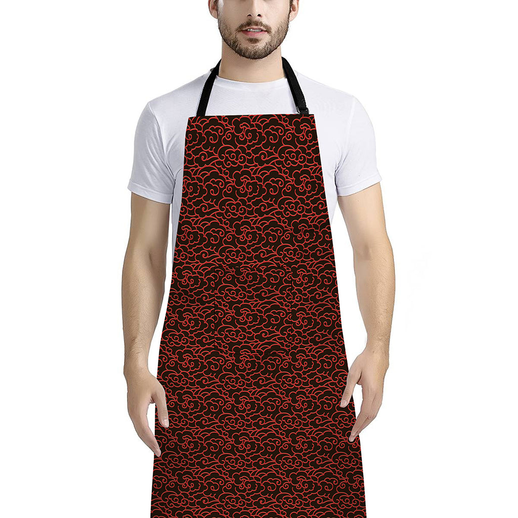 Chinese Cloud Pattern Print Bib Apron With Pocket