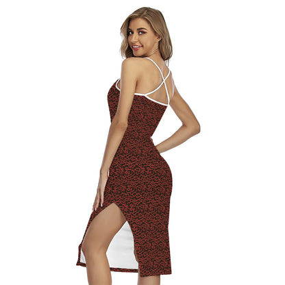 Chinese Cloud Pattern Print Cross Back Cami Dress