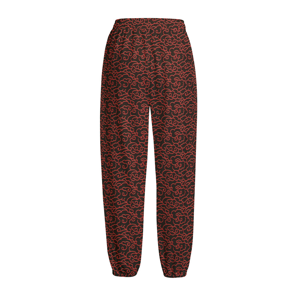 Chinese Cloud Pattern Print Fleece Lined Knit Pants