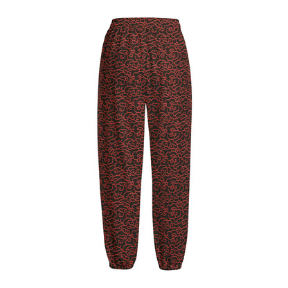 Chinese Cloud Pattern Print Fleece Lined Knit Pants