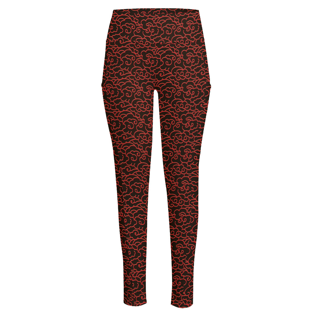 Chinese Cloud Pattern Print High-Waisted Pocket Leggings