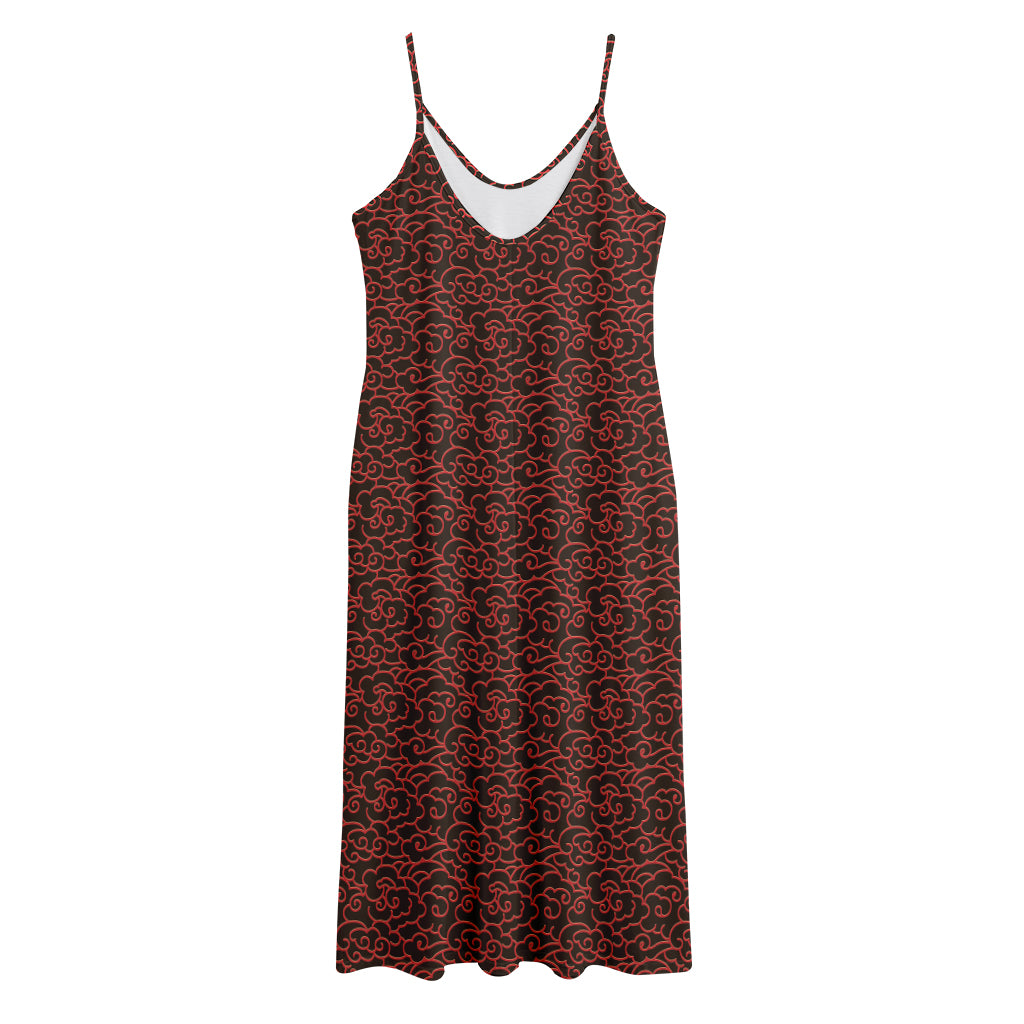 Chinese Cloud Pattern Print Jersey Midi Cami Dress