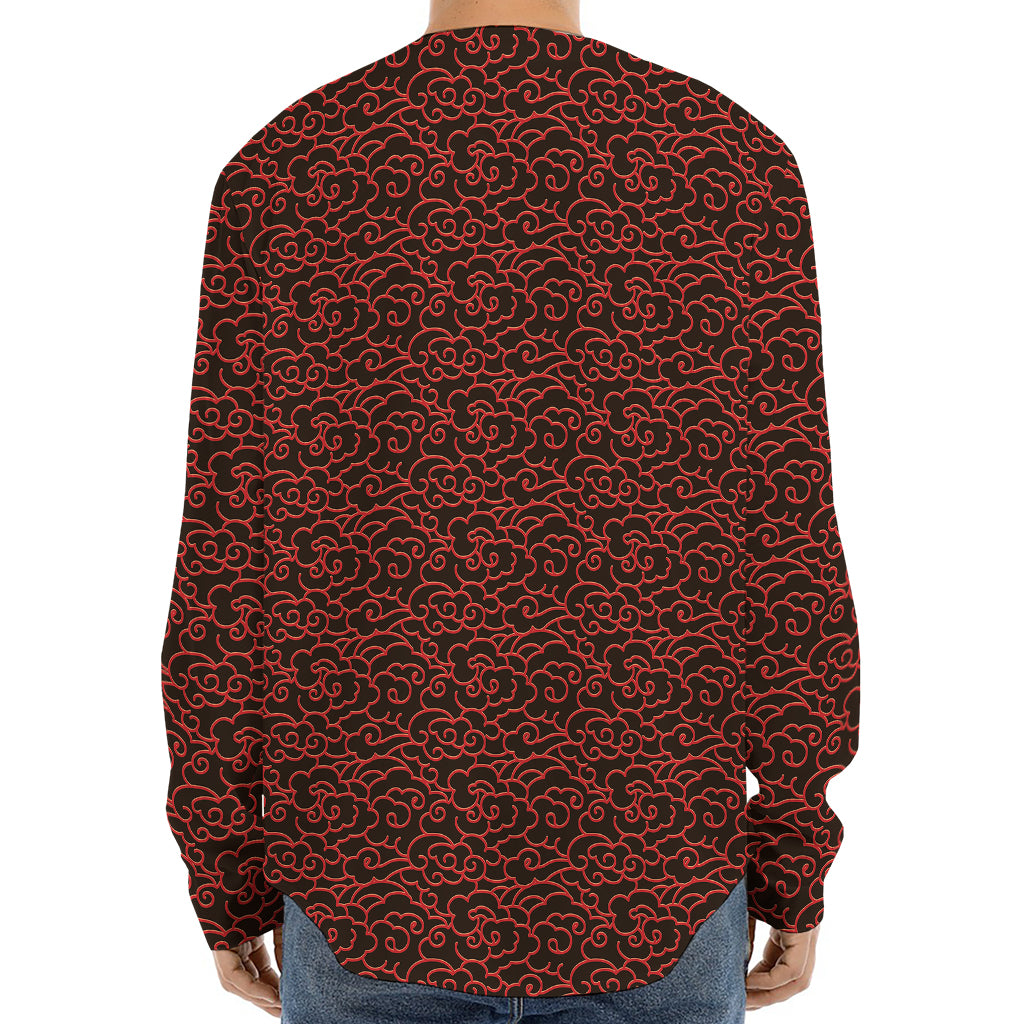 Chinese Cloud Pattern Print Long Sleeve Baseball Jersey