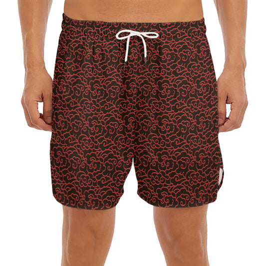 Chinese Cloud Pattern Print Men's Split Running Shorts
