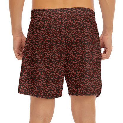Chinese Cloud Pattern Print Men's Split Running Shorts