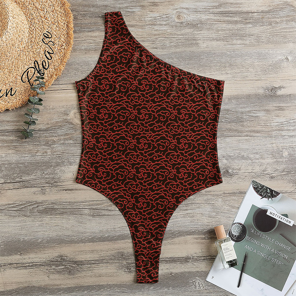 Chinese Cloud Pattern Print One Shoulder Bodysuit