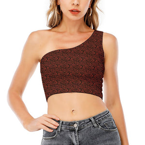 Chinese Cloud Pattern Print One Shoulder Crop Top