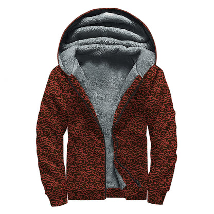 Chinese Cloud Pattern Print Sherpa Lined Zip Up Hoodie