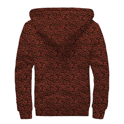 Chinese Cloud Pattern Print Sherpa Lined Zip Up Hoodie