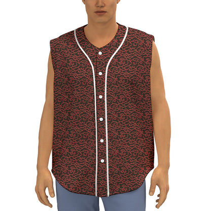 Chinese Cloud Pattern Print Sleeveless Baseball Jersey