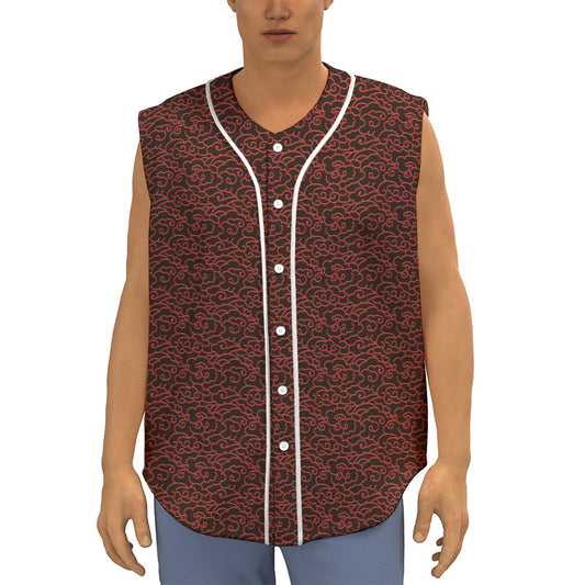 Chinese Cloud Pattern Print Sleeveless Baseball Jersey