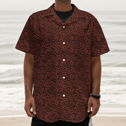 Chinese Cloud Pattern Print Textured Short Sleeve Shirt